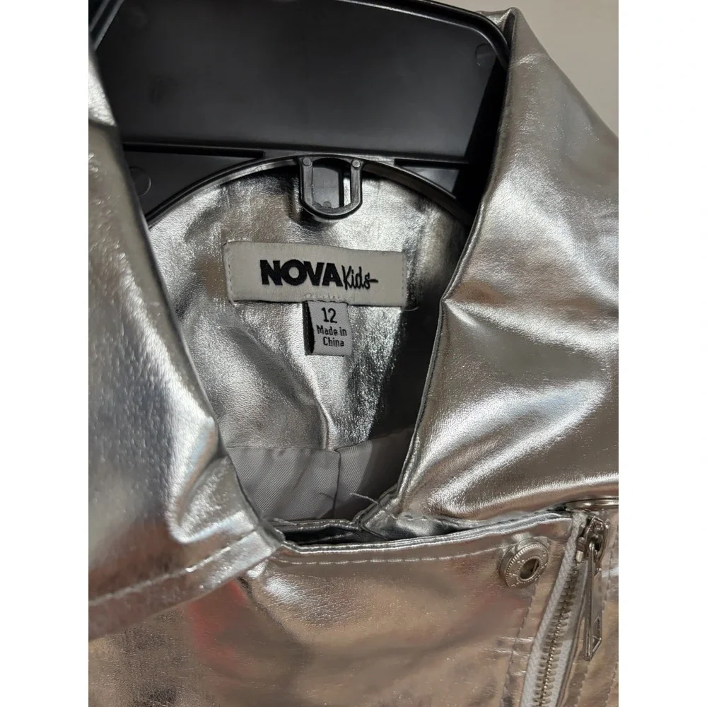 NOVA kids silver‎ metallic jacket designer fashion girls 12 NWOT P76